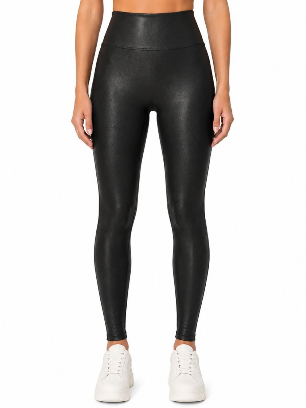 SPANX Faux Leather Leggings Black High Rise Shaping Pants Small